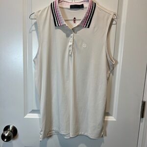G FORE Womens Golf Sleeveless Polo Shirt White Lighthouse‎ Embroidered Size L